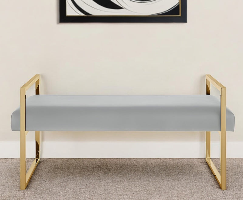 Home Outfitters 48" Gray and Gold Upholstered PU Leather Bench