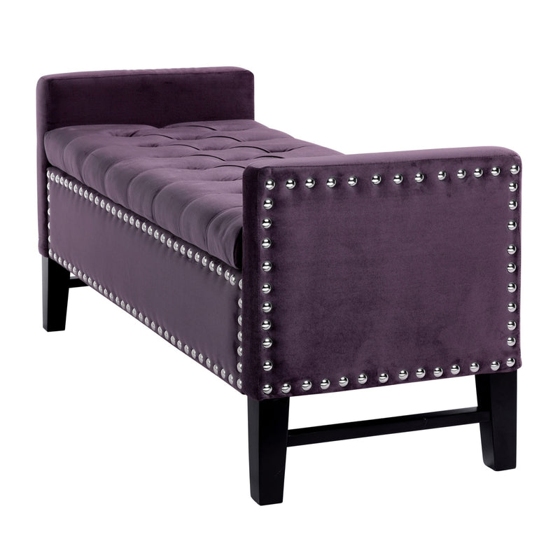 Home Outfitters 50" Plum and Black Upholstered Velvet Bench with Flip top