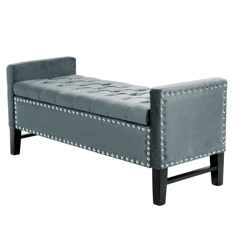 Home Outfitters 20" Slate Blue Upholstered Velvet Bench with Shoe Storage