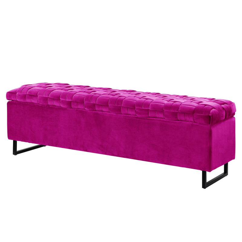 Home Outfitters 16" Fuchsia Upholstered Velvet Bench with Flip top