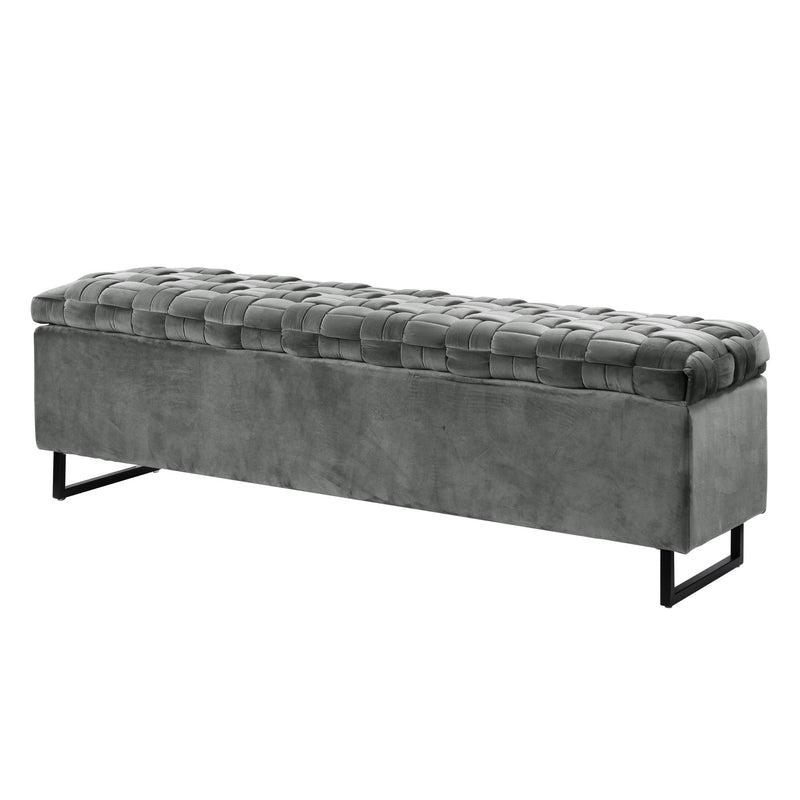 Home Outfitters 16" Gray Upholstered Velvet Bench with Flip top