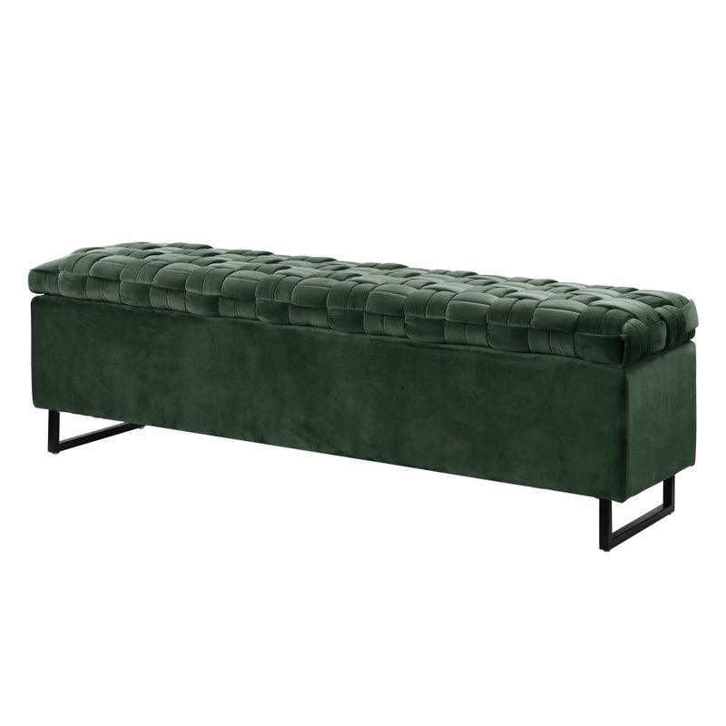 Home Outfitters 16" Hunter Green Upholstered Velvet Bench with Flip top