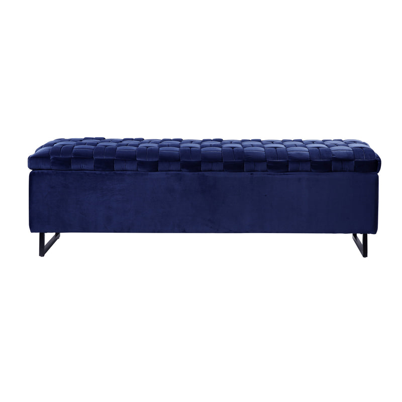 Home Outfitters 16" Navy Blue Upholstered Velvet Bench with Flip top