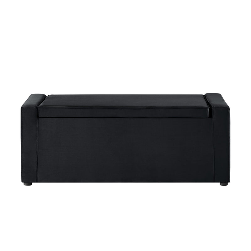 Home Outfitters 47" Black Upholstered Velvet Bench with Flip top