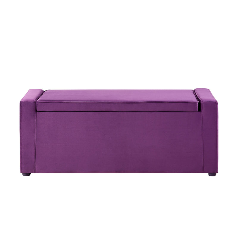 Home Outfitters 47" Purple and Black Upholstered Velvet Bench with Flip top