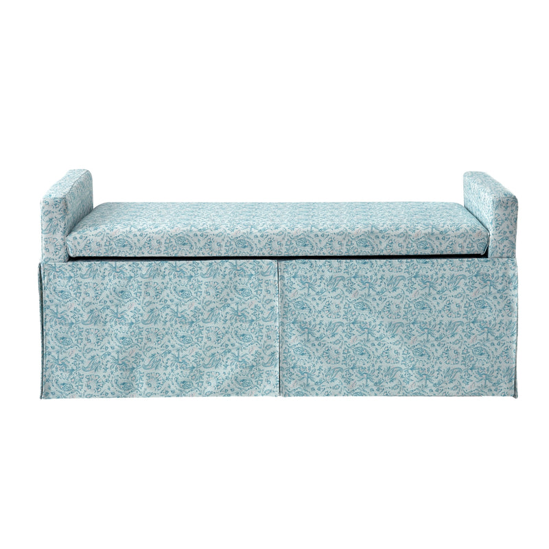 Home Outfitters 50" Blue Upholstered Linen Bench with Flip top