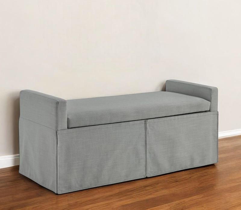 Home Outfitters 50" Light Gray Upholstered Linen Bench with Flip top