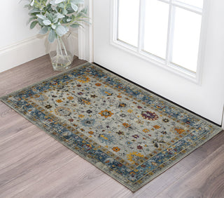 Home Outfitters 2' x 3' Blue and Orange Floral Power Loom Area Rug