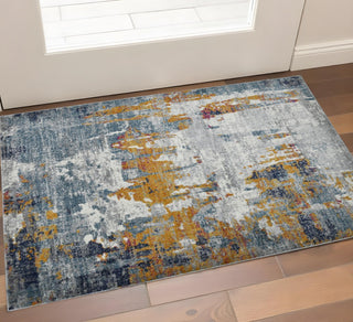 Home Outfitters 2' x 3' Blue and Orange Abstract Power Loom Area Rug