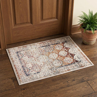 Home Outfitters 2' X 3' Beige Rust and Navy Floral Medallion Power Loom Area Rug
