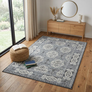 Home Outfitters 4' X 6' Charcoal and Ivory Medallion Power Loom Area Rug