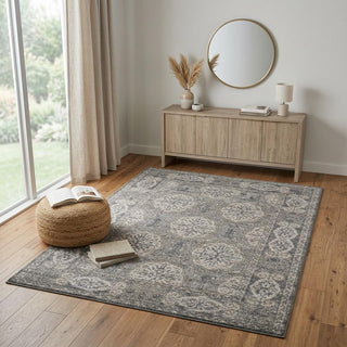 Home Outfitters 4' X 6' Charcoal and Gray Medallion Power Loom Area Rug