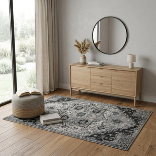 Home Outfitters 4' X 6' Black And Gray Medallion Area Rug