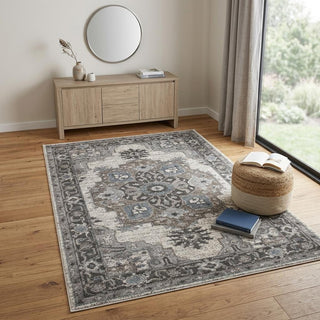 Home Outfitters 4' X 6' Ivory Taupe and Gray Medallion Power Loom Area Rug