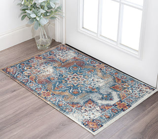Home Outfitters 2' X 3' Blue Red and Orange Medallion Power Loom Area Rug
