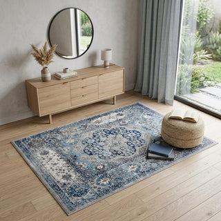 Home Outfitters 4' X 6' Ivory Blue And Gray Medallion Area Rug