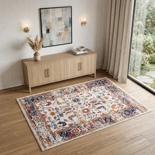 Home Outfitters 4' X 6' Ivory Navy and Orange Floral Power Loom Area Rug