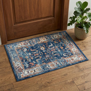Home Outfitters 2' X 3' Blue Rust and Orange Floral Power Loom Area Rug