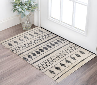 Home Outfitters 2' X 3' Black and Off White Geometric Shag Area Rug