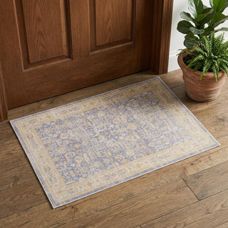 Home Outfitters 2' X 3' Blue and Yellow Oriental Power Loom Worn Faded Area Rug