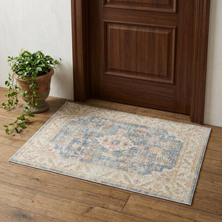 Home Outfitters 2' X 3' Coral and Blue Oriental Power Loom Worn Faded Area Rug