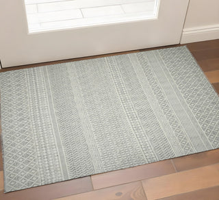 Home Outfitters 2' X 3' Gray and Ivory Geometric Flatweave Handmade Distressed Area Rug with Fringe