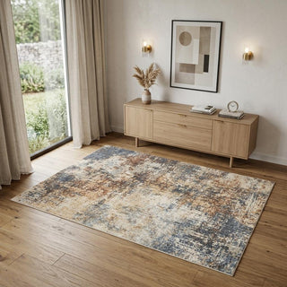 Home Outfitters 4' X 6' Blue and Ivory Abstract Power Loom Washable Area Rug
