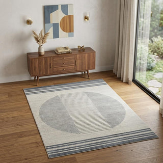 Home Outfitters 4' X 6' Blue and Ivory Geometric Power Loom Washable Area Rug