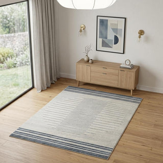 Home Outfitters 4' X 6' Ivory And Blue Geometric Washable Area Rug