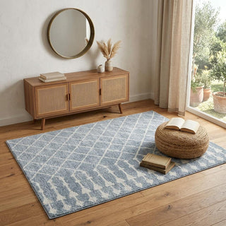 Home Outfitters 4' X 6' Blue And Ivory Moroccan Washable Area Rug