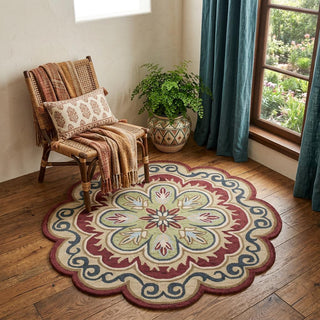 Home Outfitters 4' Orange Round Wool Floral Hand Tufted Area Rug