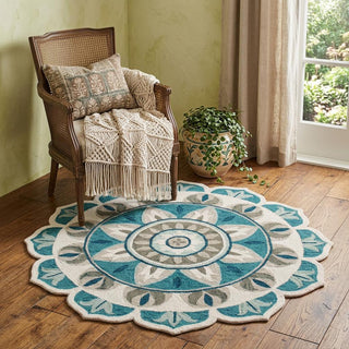 Home Outfitters 4' Blue Round Wool Floral Hand Tufted Area Rug