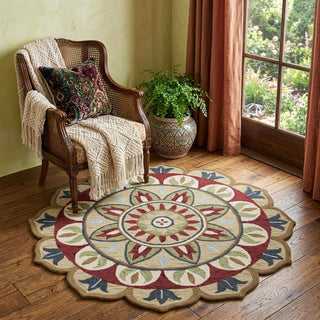 Home Outfitters 4' Red Round Wool Floral Hand Tufted Area Rug