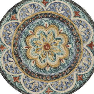 Home Outfitters 4' Blue Round Wool Floral Hand Tufted Area Rug