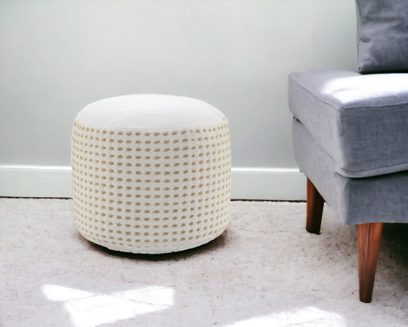 Home Outfitters 18" White Jute Round Geometric Pouf Ottoman