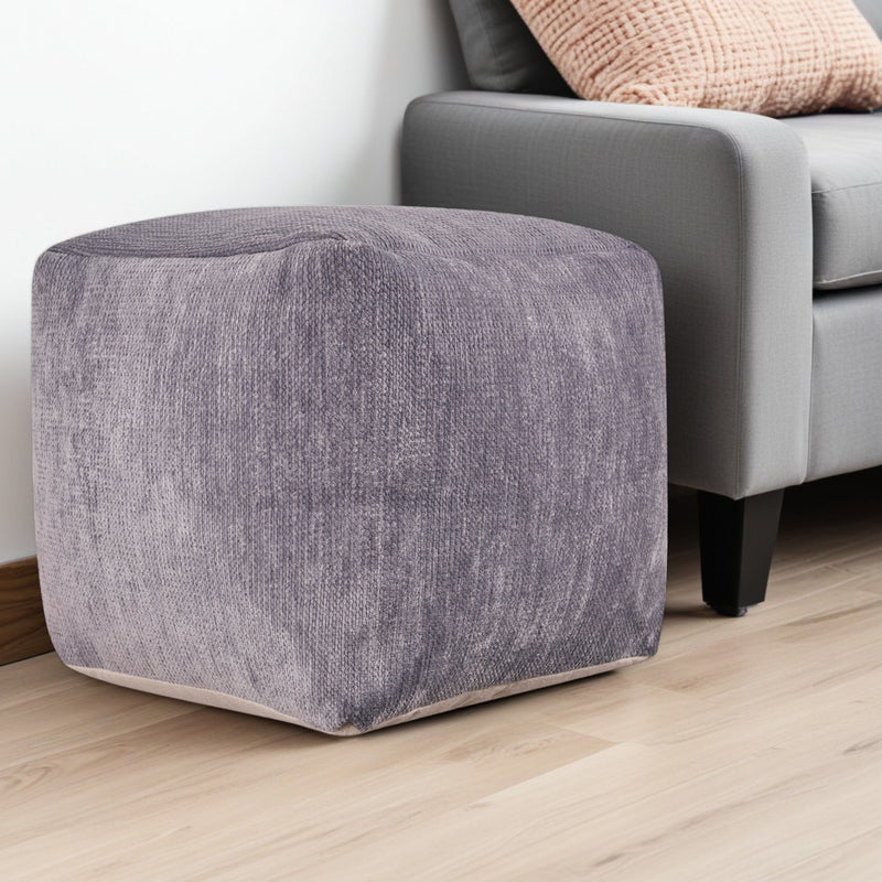 Home Outfitters 18" Gray Chenille Cube Pouf Ottoman