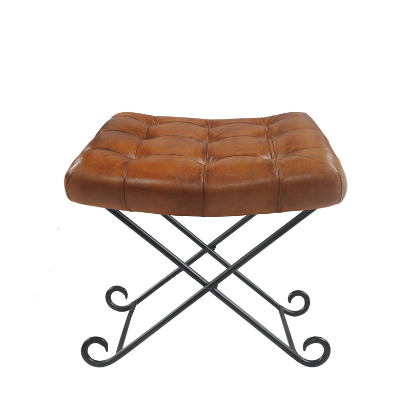 Home Outfitters 14" Brown Faux leather Footstool Ottoman