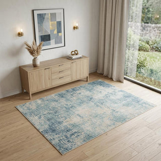 Home Outfitters 4' X 6' Blue and Ivory Abstract Power Loom Washable Area Rug