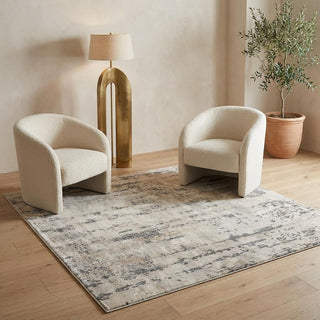 Home Outfitters 4' Beige and Gray Square Abstract Power Loom Area Rug