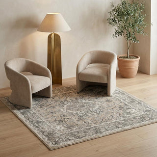 Home Outfitters 4' Beige and Gray Square Medallion Power Loom Distressed Area Rug