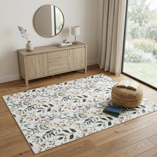 Home Outfitters 4' X 6' Green and Ivory Floral Power Loom Washable Non Skid Area Rug