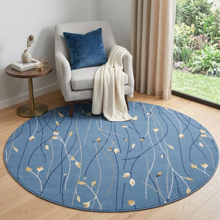 Home Outfitters 4' Blue And Beige Floral Vines Round Rug