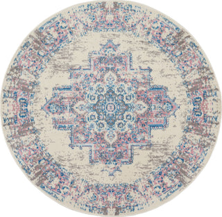 Home Outfitters 4' Ivory Pink And Blue Medallion Distressed Round Rug