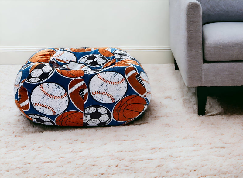 Home Outfitters 32" Blue and Orange Microfiber Round Sports Pouf Cover