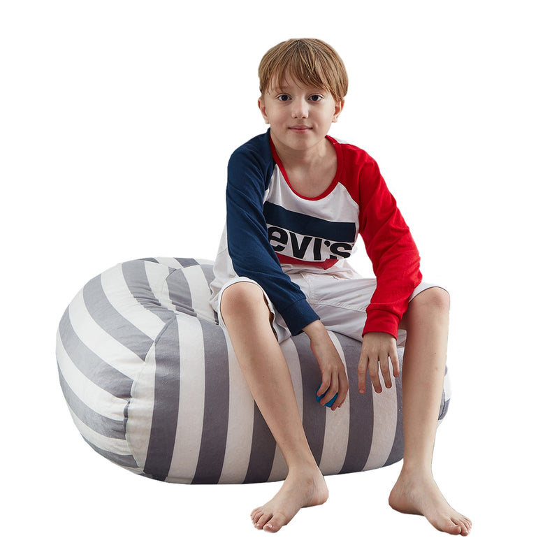 Home Outfitters 32" Gray and White Microfiber Round Striped Pouf Cover