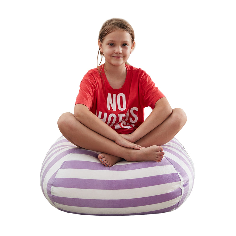 Home Outfitters 32" Purple and White Microfiber Round Striped Pouf Cover