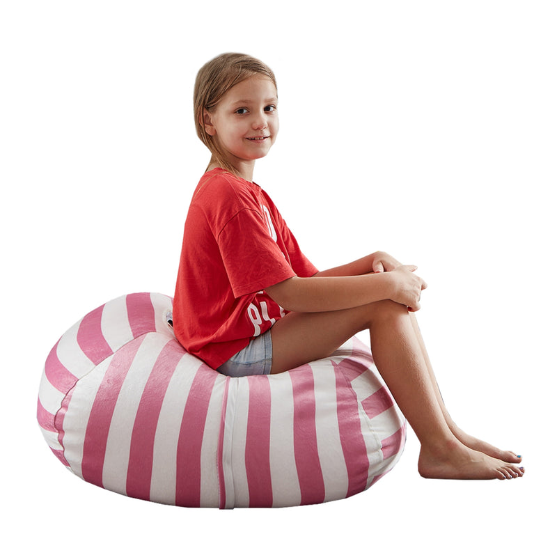 Home Outfitters 32" Pink and White Microfiber Round Striped Pouf Cover