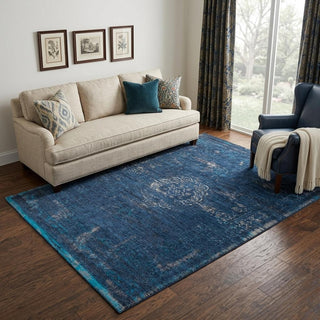 Home Outfitters 5' X 7' Blue and Gray Medallion Non Skid Area Rug