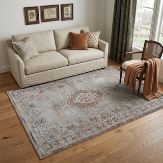 Home Outfitters 5' X 7' Gray and Beige Medallion Non Skid Area Rug