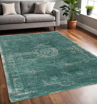 Home Outfitters 5' X 7' Gray and Green Medallion Non Skid Area Rug